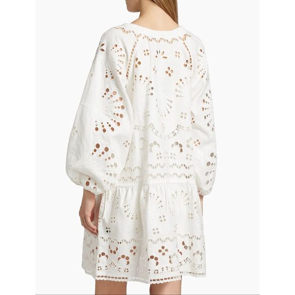 Cynthia Rowley Embroidered Drop-Waist Minidress in White Medium $645 - Picture 4 of 11